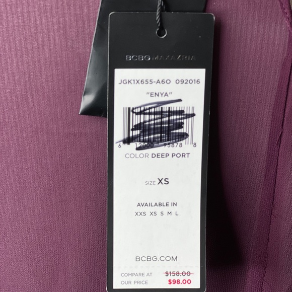 BCBG Maxazaria Enja Blouse Ruffle Sheer Feminine Flowy Wine Deep Port Wedding XS - Picture 8 of 10